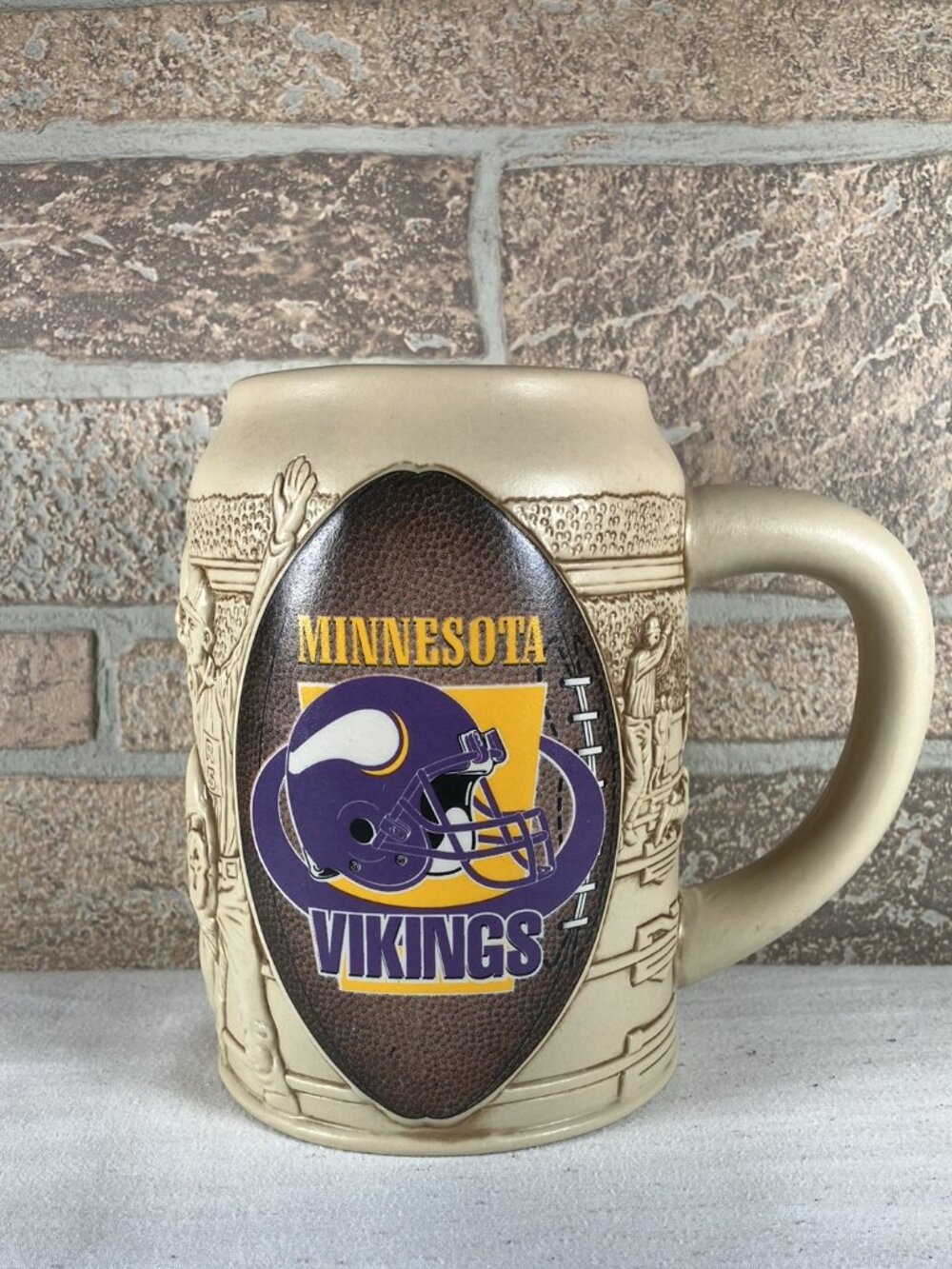 Vintage 1990s Minnesota Vikings NFL Ceramic Beer Stein 3D 28 oz. Large Mug